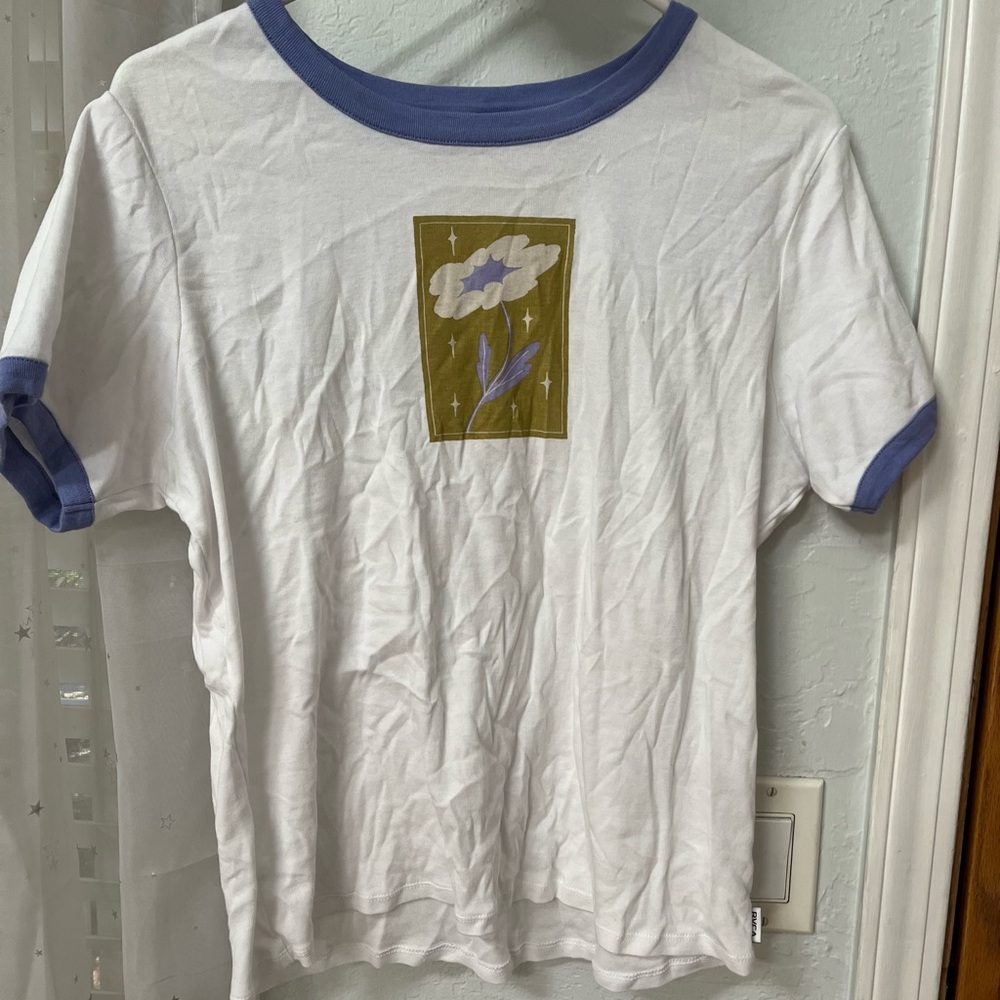 RVCA ringer Tee with Blueish purple Trim and Floral Graphic